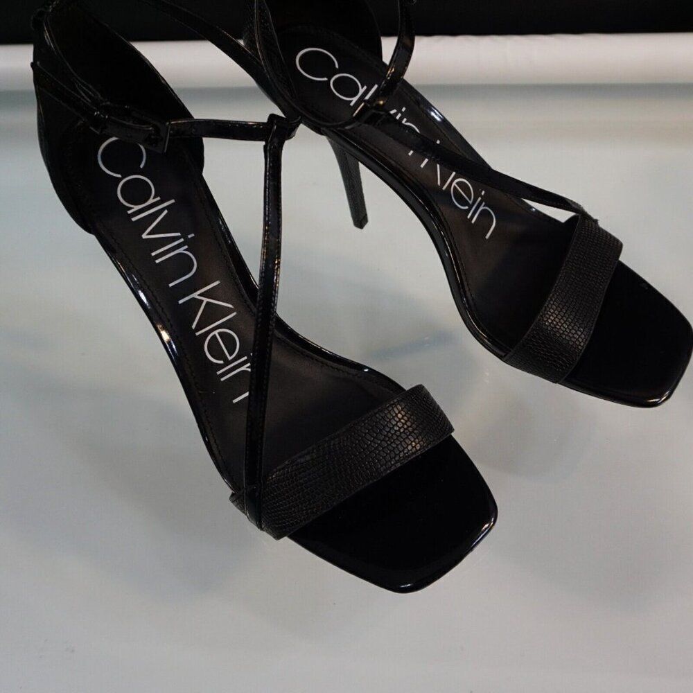 Calvin Klein Mackenzie Black 4 Inch Heeled Sandal Womens Shoes Size 7.5 - Picture 5 of 8